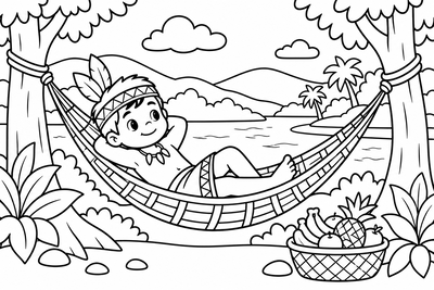 Desenho para colorir: Descansando na rede