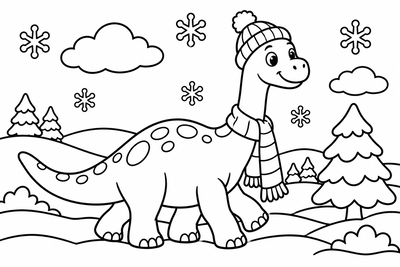 Desenho para colorir: Dinossauro de cachecol