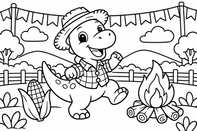 Desenho para colorir: Dinossauro na festa junina