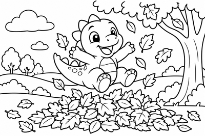 Desenho para colorir: Dinossauro nas folhas