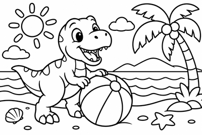Desenho para colorir: Dinossauro na praia