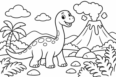 Desenho para colorir: Dinossauro no vulcão