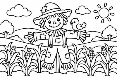 Desenho para colorir: Espantalho no milharal
