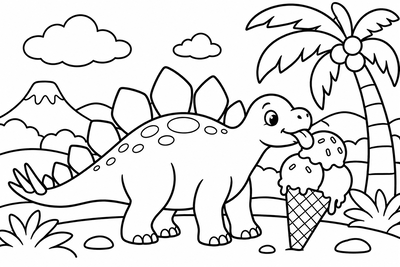 Desenho para colorir: Estegossauro com sorvete