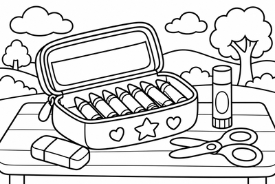 Desenho para colorir: Estojo de material escolar