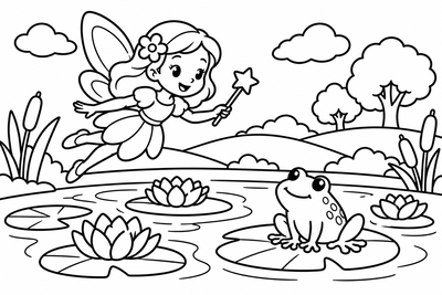 Desenho para colorir: Fada sobre o lago