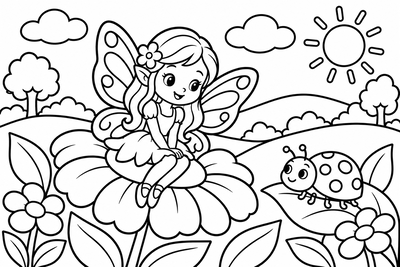 Desenho para colorir: Fadinha na flor