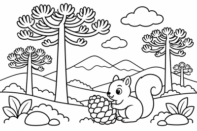 Desenho para colorir: Floresta de araucárias