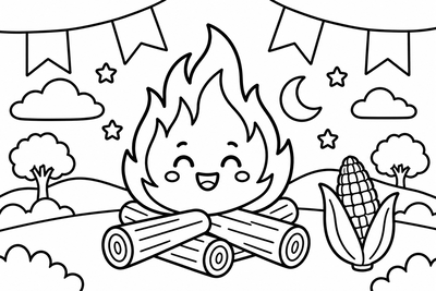 Desenho para colorir: Fogueira de festa junina
