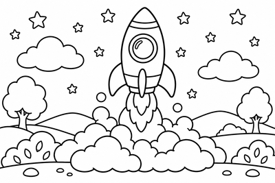 Desenho para colorir: Foguete decolando