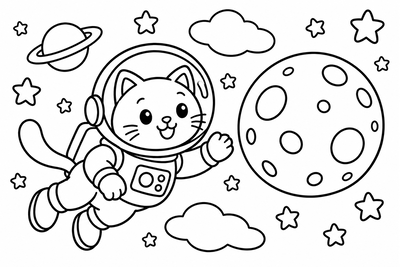 Desenho para colorir: Gato astronauta