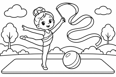Desenho para colorir: Ginástica com fita