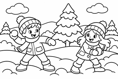 Desenho para colorir: Guerra de bolas de neve
