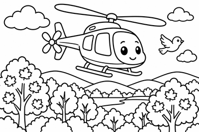 Desenho para colorir: Helicóptero no céu