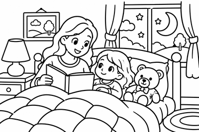 Desenho para colorir: Historinha com a mamãe