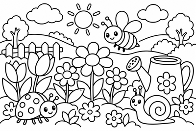 Desenho para colorir: Jardim na primavera