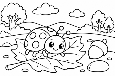 Desenho para colorir: Joaninha na folha