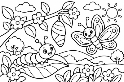Desenho para colorir: Da lagarta à borboleta