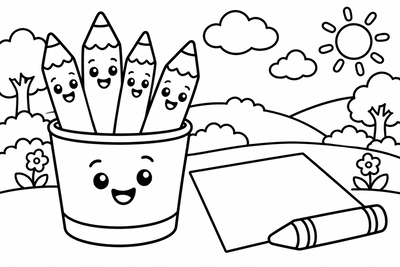 Desenho para colorir: Lápis de cor sorridentes