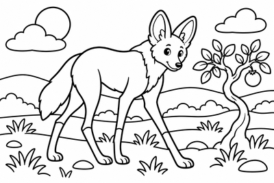 Desenho para colorir: Lobo-guará no campo
