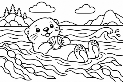 Desenho para colorir: Lontra-marinha boiando