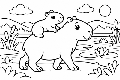Desenho para colorir: Mamãe capivara