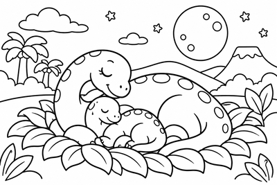 Desenho para colorir: Mamãe dinossauro e filhote