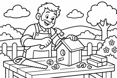 Desenho para colorir: Marceneiro na oficina