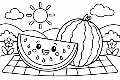 Desenho para colorir: Melancia sorridente