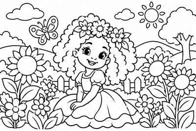 Desenho para colorir: Menina com coroa de flores