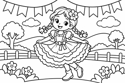 Desenho para colorir: Menina de vestido caipira
