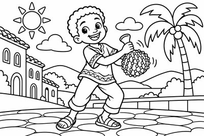 Desenho para colorir: Menino tocando afoxé