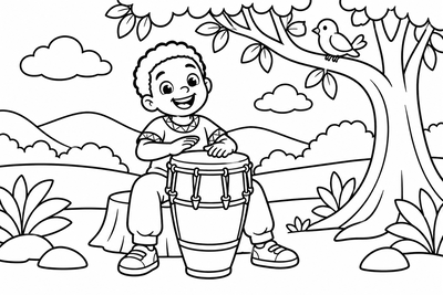 Desenho para colorir: Menino tocando atabaque