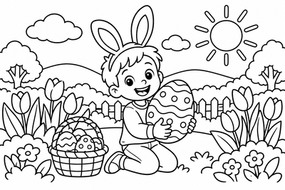 Desenho para colorir: Menino com orelhas de coelho