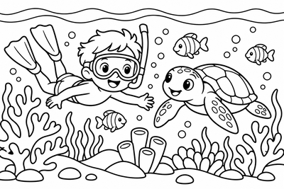Desenho para colorir: Mergulho com tartaruga