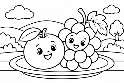 Desenho para colorir: Mexerica e uvas