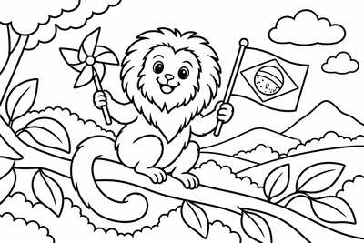 Desenho para colorir: Mico-leão-dourado comemorando