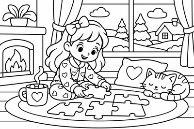 Desenho para colorir: Montando quebra-cabeça