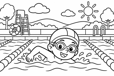 Desenho para colorir: Natação na piscina
