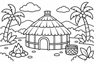 Desenho para colorir: Oca na aldeia