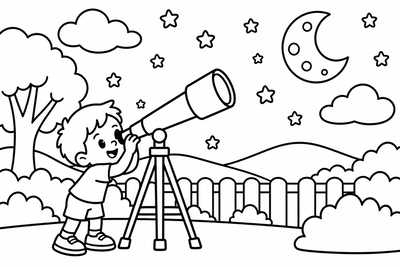 Desenho para colorir: Olhando as estrelas