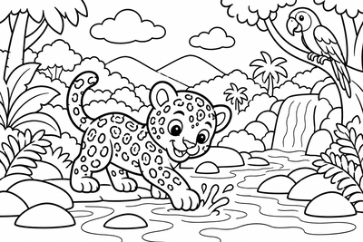 Desenho para colorir: Oncinha no rio