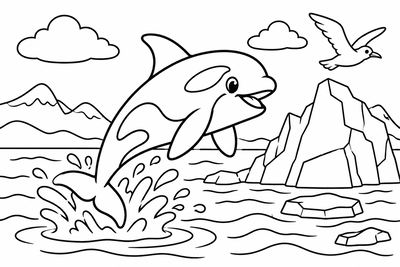Desenho para colorir: Orca e o iceberg