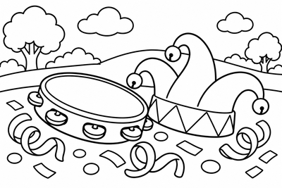 Desenho para colorir: Pandeiro e serpentina