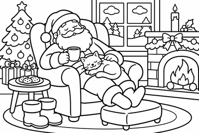 Desenho para colorir: Papai Noel cochilando