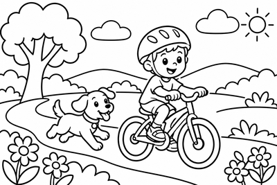 Desenho para colorir: Passeio de bicicleta