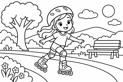 Desenho para colorir: Patins no parque