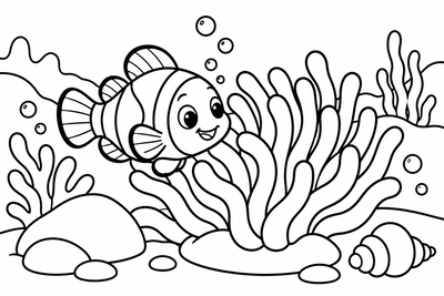 Desenho para colorir: Peixe-palhaço na anêmona