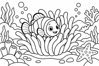Desenho para colorir: Peixe-palhaço no coral