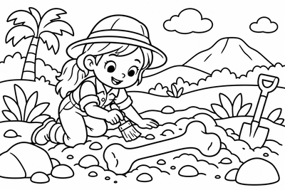 Desenho para colorir: Pequena paleontóloga